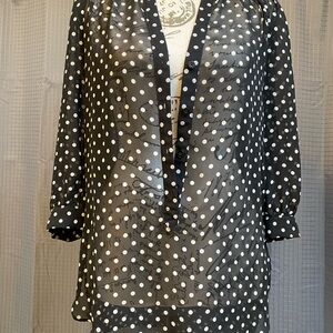 LC Lauren Conrad Black Blouse with White Dots